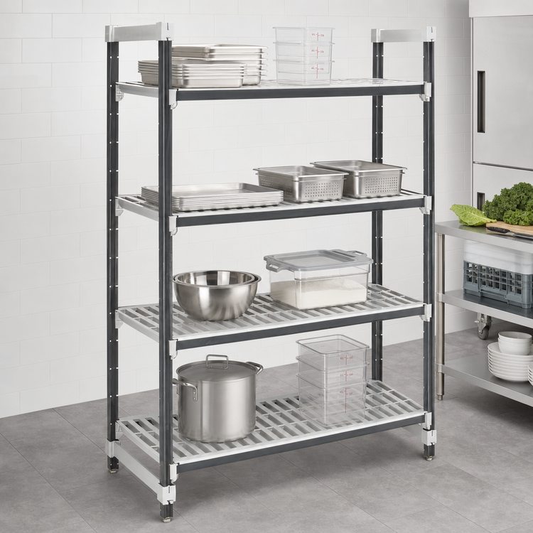 Product image #3 for Cambro Camshelving Elements XTRA 24" x 60" x 64" 4-Tier Vented Stationary Starter Shelving Unit