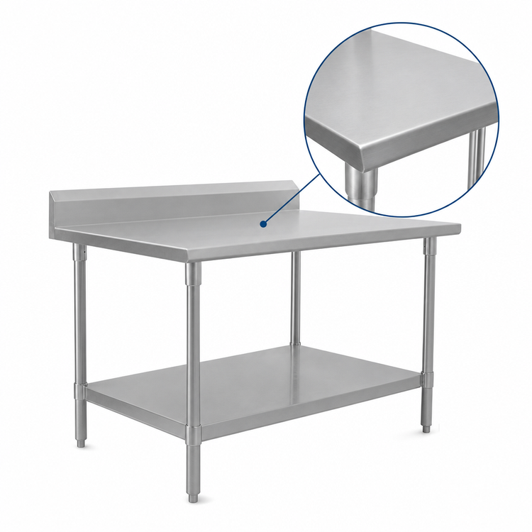 Product image #3 for John Boos Stallion 60-Inch x 24-Inch 16-Gauge Stainless Steel Work Table with 5-Inch Backsplash and Fixed Undershelf
