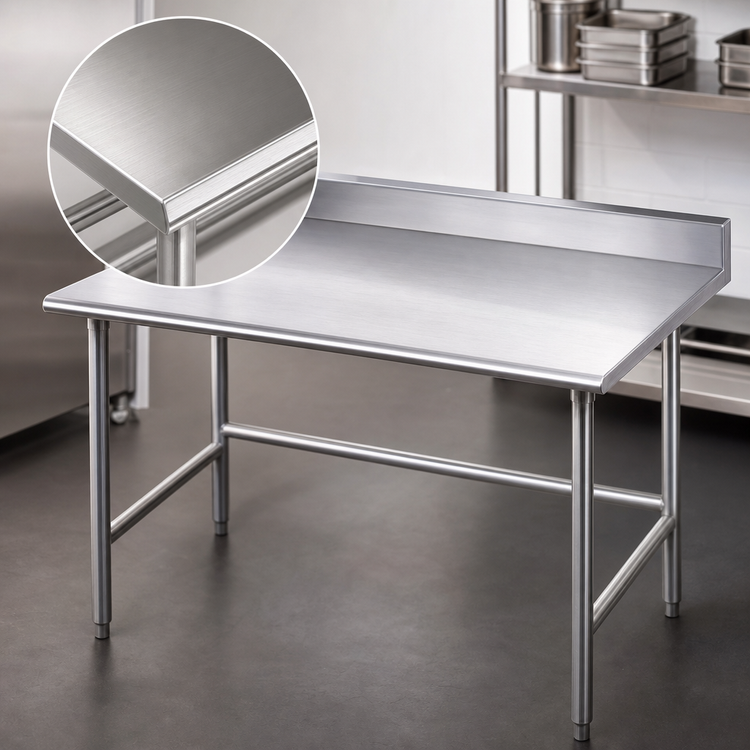 Product image #3 for Advance Tabco 120-Inch x 24-Inch Open Base Stainless Steel Work Table with 5-Inch Backsplash, 16-Gauge 430 Top