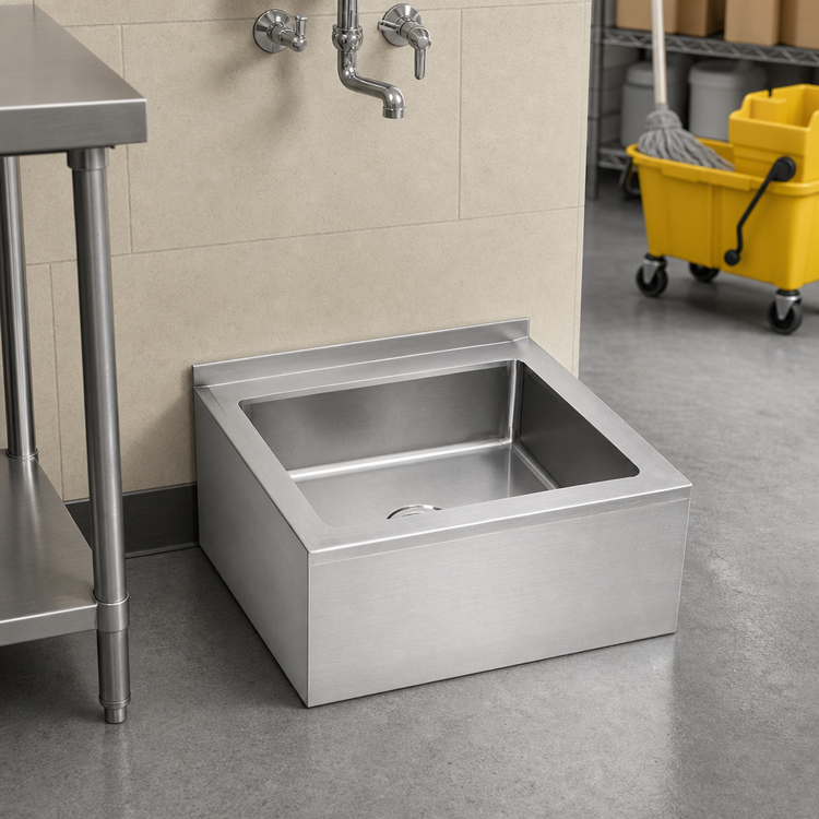 Product image #3 for Klinger's Trading Stainless Steel Floor-Mount Mop Sink with 25 x 23 x 10 Inch Bowl