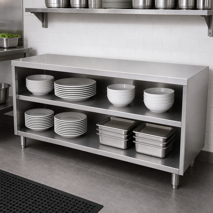 Product image #3 for BK Resources Open Front Stainless Steel Dish Cabinet with Fixed Shelf, 60 x 15 Inches