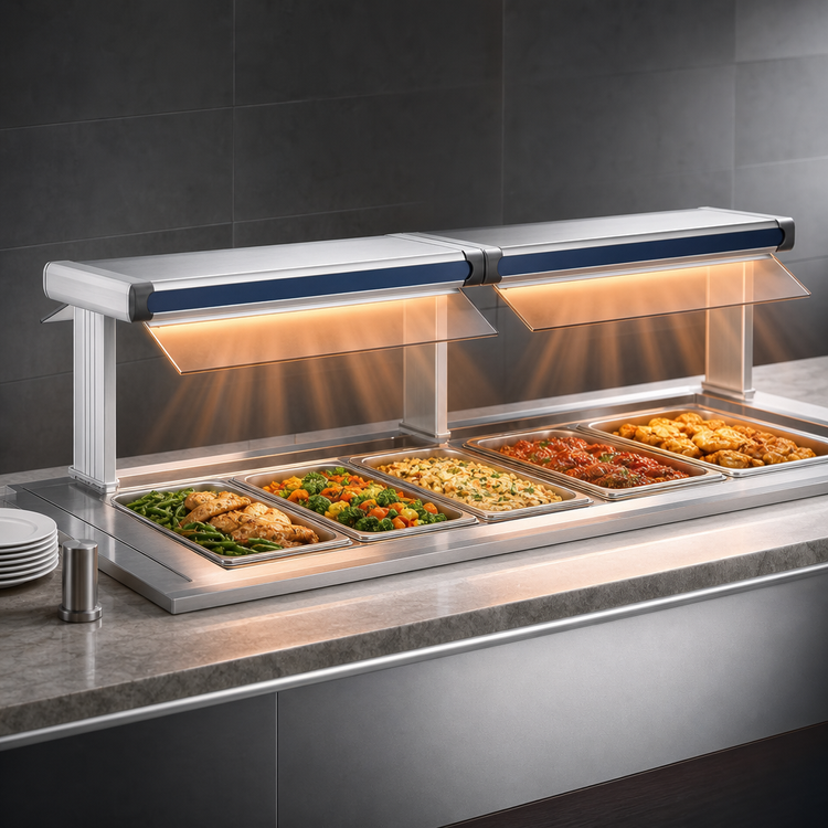 Product image #3 for Hatco Glo-Ray Designer Dual Infrared Strip Heater, 57-1/2 Inch W, 6 Inch Spacing, 2500 Watt, Aluminum, 14 Inch Designer Stands