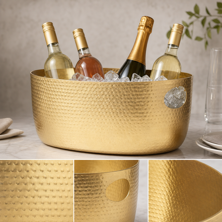 Product image #3 for American Metalcraft Oval Hammered Gold Aluminum Beverage Tub, 16-1/4 Qt.