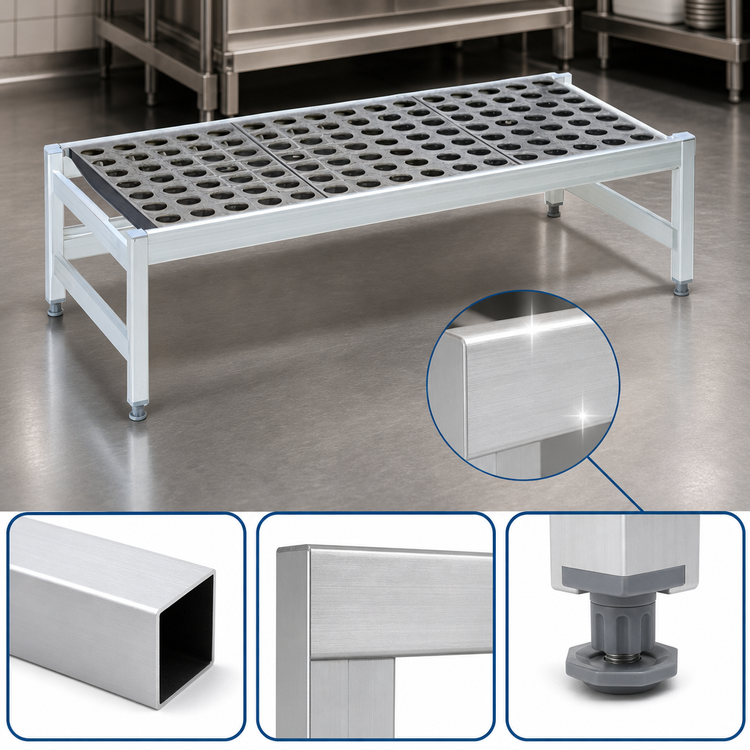 Product image #3 for Fermostock Aluminum Dunnage Rack with Adjustable Composite Feet, 35 x 14 x 12 Inches, 800 lb. Per Shelf