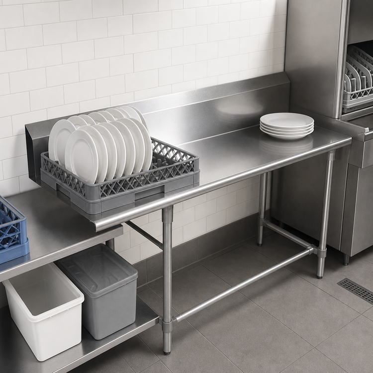 Product image #3 for BK Resources Heavy-Duty Straight Clean Dish Table, 72 Inch x 30-7/8 Inch, Left-to-Right Operation, 10-Inch Backsplash