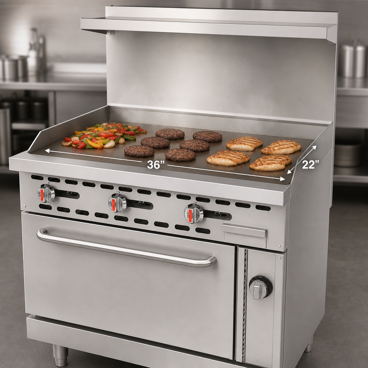 Product image #3 for Omcan Commercial Natural Gas Range with 36-Inch Griddle Plate and Standard Oven