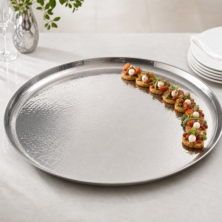 Product image #3 for American Metalcraft 22-Inch Round Hammered Stainless Steel Serving Tray
