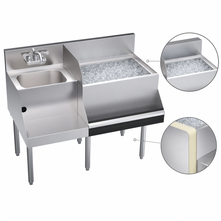 Product image #3 for Krowne Royal Series 42-Inch Underbar Ice Bin/Cocktail Station with Right Ice Bin, Blender Station, and 10-Circuit Cold Plate