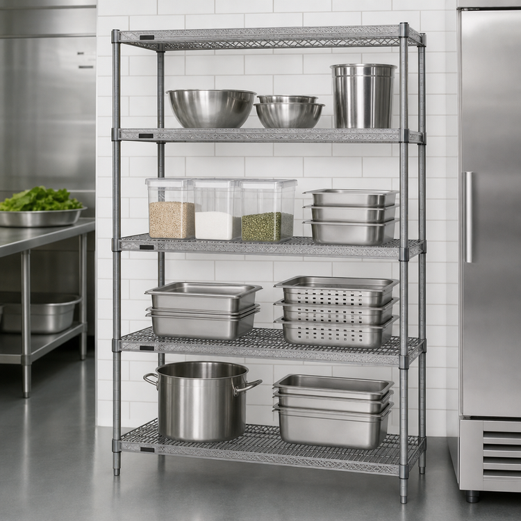 Product image #3 for Redipak 4-Tier Stationary Wire Shelving Unit, 36W x 24D x 74H, Pewter Gray Epoxy Finish
