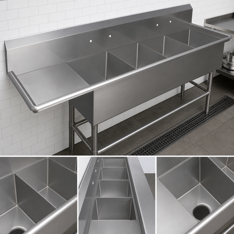 Product image #3 for John Boos Pro-Bowl 4-Compartment Stainless Steel Sink with 30-Inch Left Drainboard