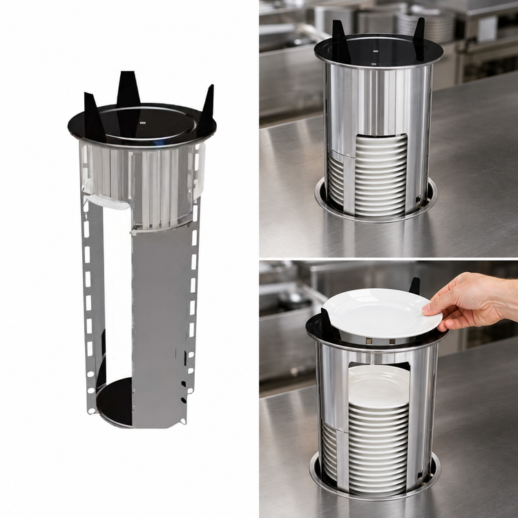Product image #3 for Atlas Metal PDS-10-1/8 Drop-In Shielded Self-Leveling Stainless Steel Plate Dispenser