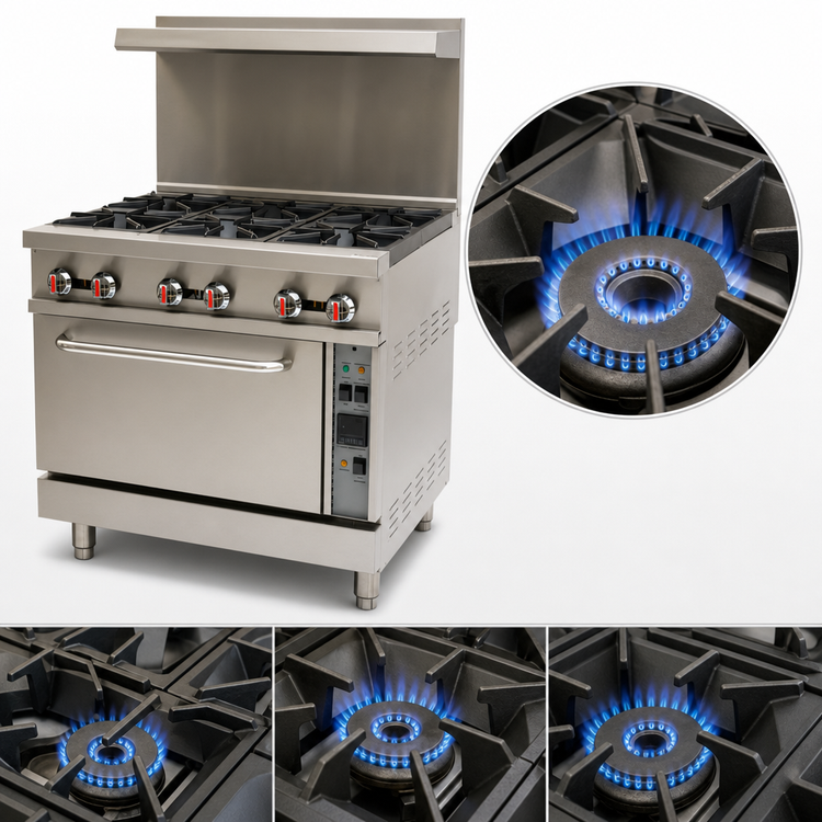 Product image #3 for Omcan 36-Inch Commercial Liquid Propane Range with 6 Open Burners and Convection Oven