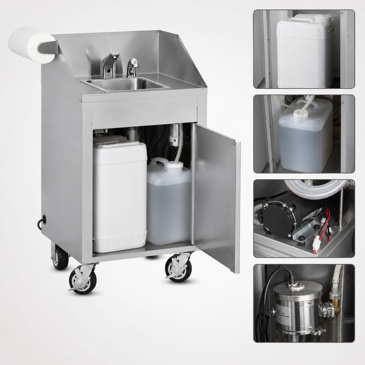 Product image #3 for FWE HS-24 Self-Contained Mobile Hand Washing Sink, 120V, Stainless Steel