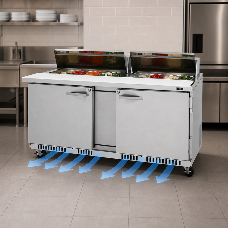 Product image #3 for Turbo Air PRO 72-5/8-Inch Front Breathing Two-Section Sandwich/Salad Prep Table with 18-Pan Top