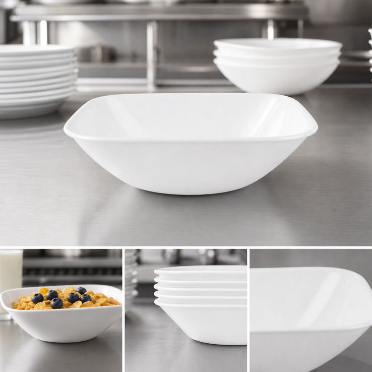 Product image #3 for Corelle Essentials Square Cereal Bowl, 22 oz, Vitrelle Glass, White, Case of 24