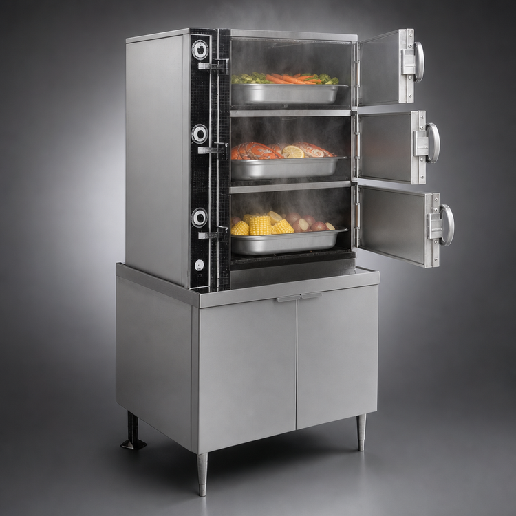 Product image #3 for Crown DC-3 3-Compartment Direct Steam Pressure Steamer with 36" Cabinet Base
