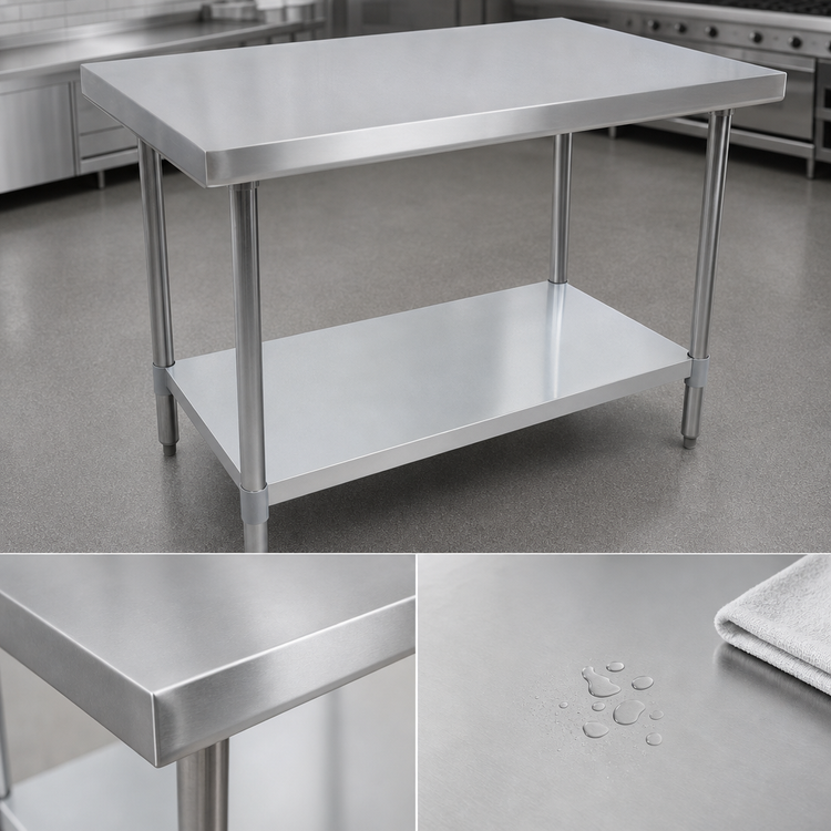 Product image #3 for BK Resources 48" x 30" 18-Gauge Stainless Steel Flat Top Work Table with Galvanized Undershelf and Legs