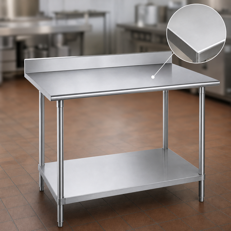 Product image #3 for Advance Tabco KSS-307 Stainless Steel Work Table with 5-Inch Backsplash and Adjustable Undershelf, 84 x 30 Inches