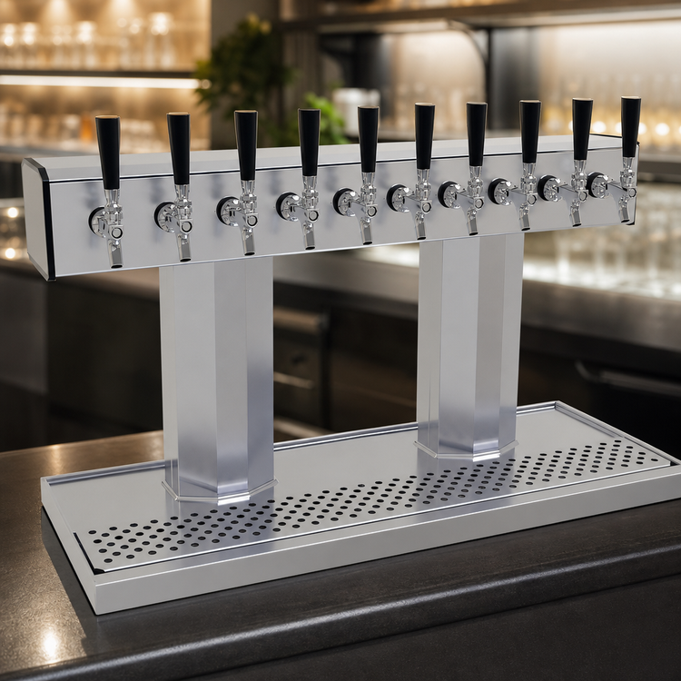 Product image #3 for Glastender Countertop Air-Cooled Tee Draft Dispensing Tower with 10 Stainless Steel Faucets