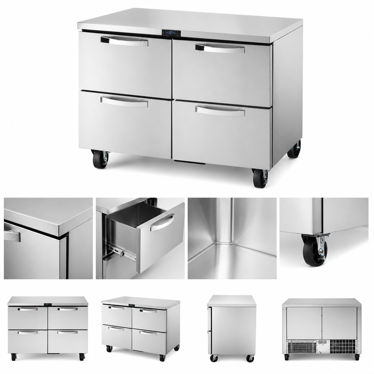 Product image #3 for True SPEC SERIES 48-Inch 4-Drawer Undercounter Freezer, -10°F, Stainless Steel, Self-Contained Rear-Mounted