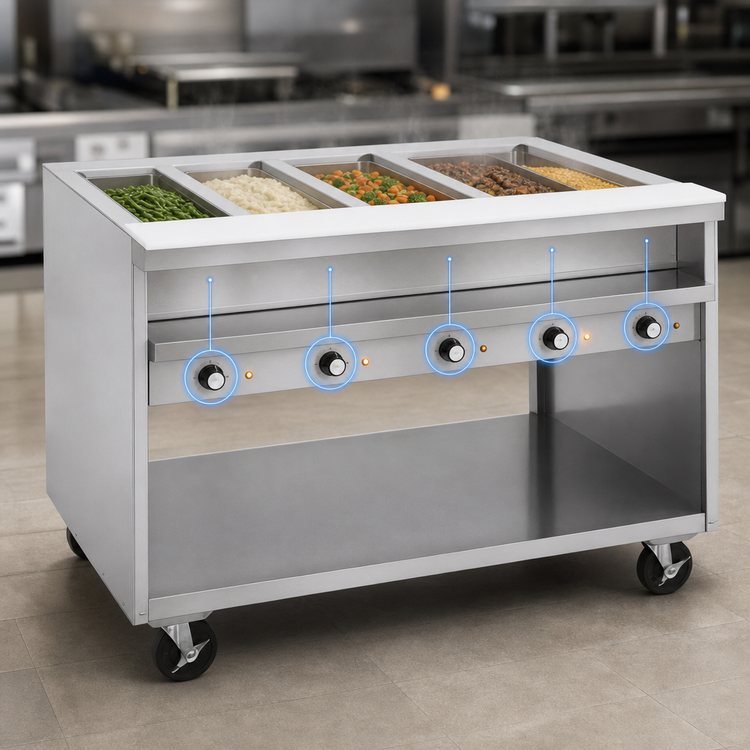 Product image #3 for Randell 78-Inch Electric Hot Food Table with 5 Sealed Wells, Open Shelf Base, and Cutting Board