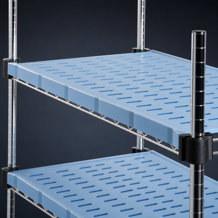 Product image #3 for QuadPlus Blue Polymer Louvered Shelf Mat with Chrome Frame, 48"W x 24"D