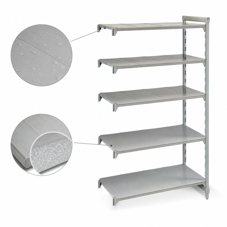 Product image #4 for Cambro Camshelving Premium 5-Shelf Solid Stationary Add-On Unit, 21" x 54" x 84", Speckled Gray