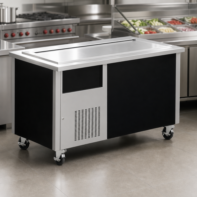 Product image #3 for Randell Mobile Modular Enclosed Base Refrigerated Frost Top Serving Station, 72 Inch, 5-Pan Capacity