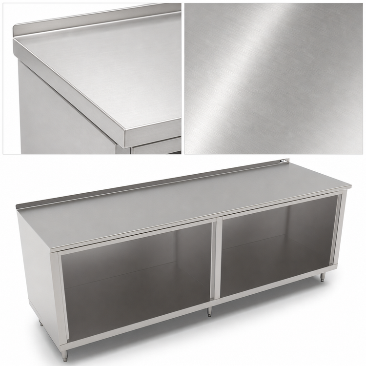 Product image #3 for John Boos 96-Inch Open Front Cabinet Base Work Table with 14-Gauge Stainless Steel Top and 1-1/2-Inch Rear Riser