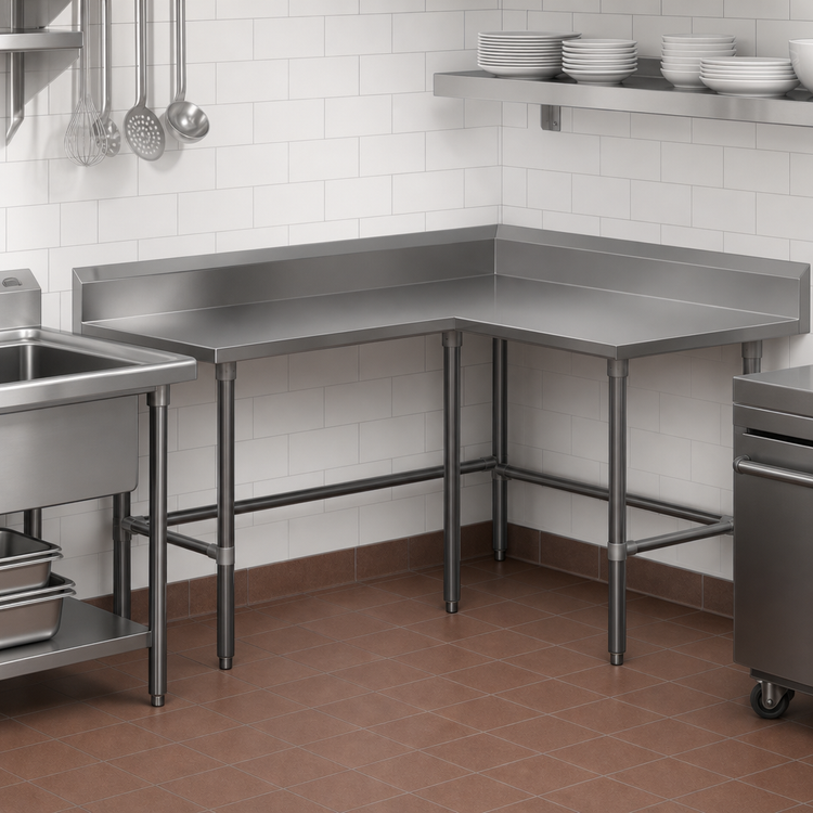 Product image #3 for John Boos L-Shaped Stainless Steel Corner Work Table with 5-Inch Backsplash, 60 x 60 x 40-3/4 Inches