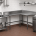 Thumbnail image #3 for John Boos L-Shaped Stainless Steel Corner Work Table with 5-Inch Backsplash, 60 x 60 x 40-3/4 Inches