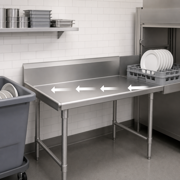 Product image #3 for John Boos Straight Right-to-Left Stainless Steel Dish Table with 10-Inch Backsplash