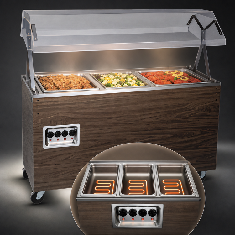 Product image #3 for 3-Well Deluxe Portable Hot Food Station with Buffet Breath Guard, Lights, and Enclosed Storage Base