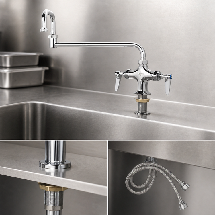 Product image #3 for T&S Brass B-0252 Double Pantry Deck-Mount Mixing Faucet with 12-Inch Double-Joint Swing Nozzle