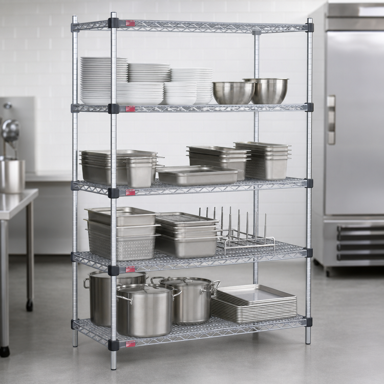 Product image #3 for EAGLEbrite Quad-Adjust 4-Tier Stationary Starter Wire Shelving Unit, 48 x 18 x 74 Inches, Zinc Finish