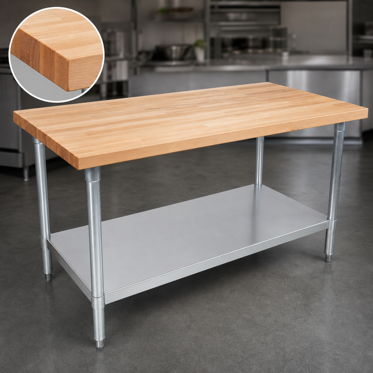 Product image #3 for John Boos HNS19 Wood Top Work Table with Adjustable Undershelf, 84 x 36 Inches