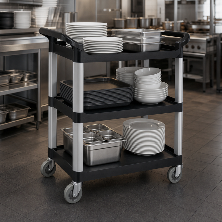 Product image #3 for Vollrath Black Multi-Purpose Bus Cart, 3-Shelf, 300 lb Capacity