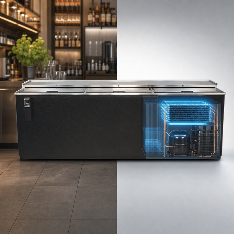 Product image #3 for Pro-Line 80-Inch Black Flat Top Deep Well Horizontal Bottle Cooler with 3 Sliding Doors