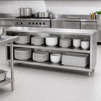 Thumbnail image #3 for John Boos 4DCO4-1860 60-Inch Open Front Dish Storage Cabinet, 18-Inch Deep, Stainless Steel, Fixed Mid-Shelf