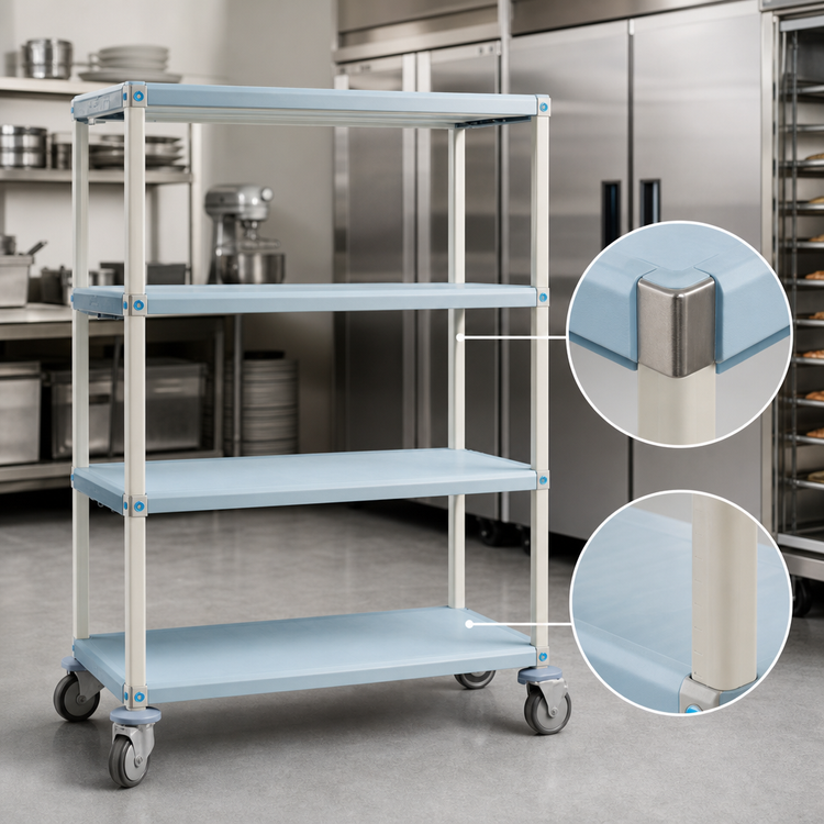 Product image #3 for MetroMax i Mobile Polymer Shelving Starter Unit, 4 Solid Mat Tiers, 36W x 18D x 69H