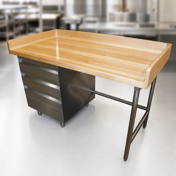 Product image #3 for Advance Tabco 84-Inch x 30-Inch Wood Top Bakers' Table with 3 Drawer Tiers on Left