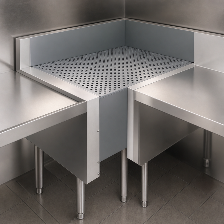Product image #3 for Advance Tabco Prestige 90° Free-Standing Stainless Steel Corner Drainboard Filler, 20 x 25 Inches