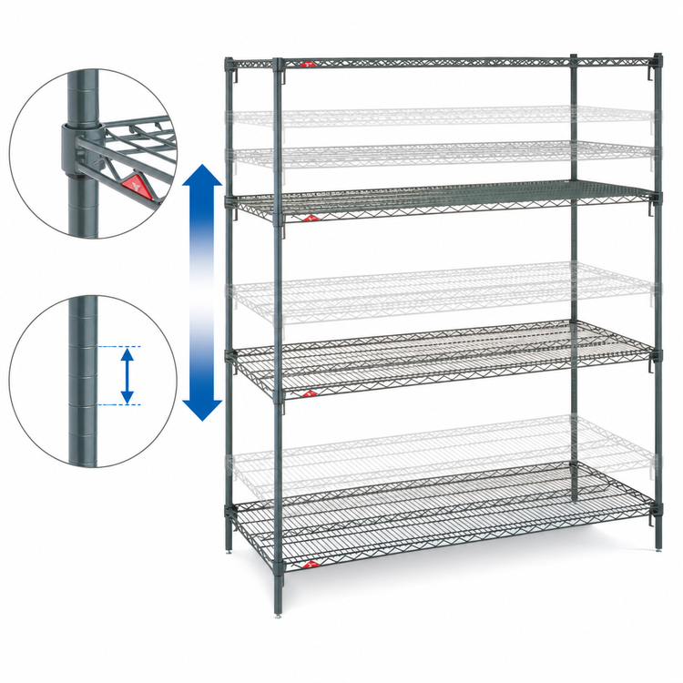 Product image #4 for Metro Super Erecta Super Adjustable 4-Shelf Wire Shelving Starter Unit, 72W x 21D x 63H, Metroseal 3 Green