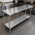 Thumbnail image #3 for Sapphire 60 Inch x 36 Inch 18/430 Stainless Steel Flat Top Work Table with Galvanized Legs and Undershelf