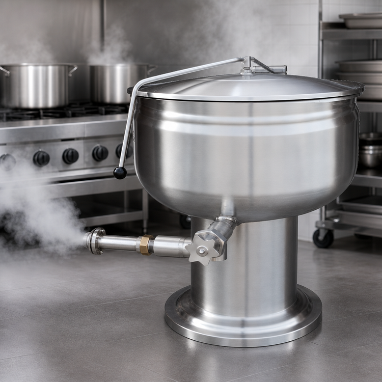 Product image #3 for Crown DP-30F 30 Gallon Direct Steam Full Jacketed Pedestal Kettle
