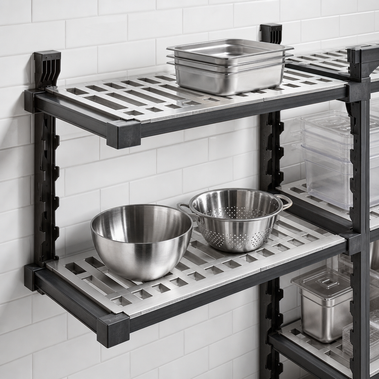 Product image #3 for Cambro Camshelving Elevation Series 21" x 24" Wall-Mounted Vented Add-On Shelf Kit, Brushed Graphite