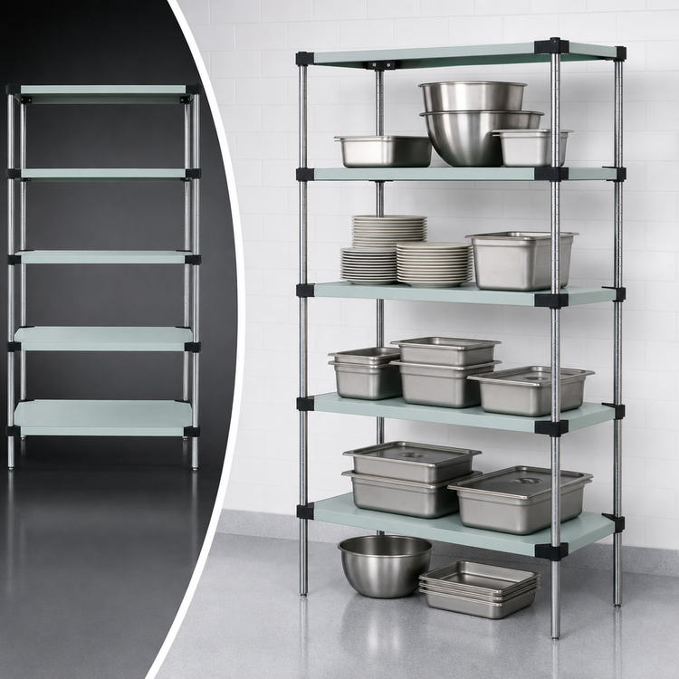 Product image #3 for Quantum Stationary Solid Shelving Starter Kit, 60 x 21 x 74 Inches, 304 Stainless Steel