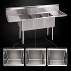 Thumbnail image #3 for John Boos E3S8-1620-14T18 3-Compartment Stainless Steel Sink, Left & Right Drainboards, 84-Inch, 14-Inch Deep Bowls, Galvanized Legs
