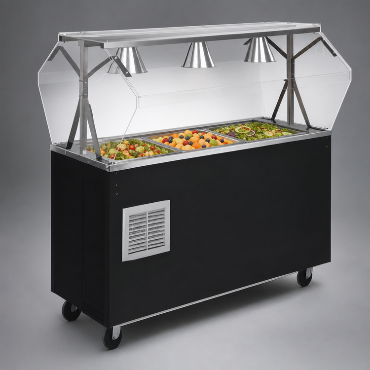Product image #3 for Vollrath 2-Series Affordable Portable 46-Inch Refrigerated 3-Pan Cold Food Pan Buffet Station with Breath Guard and Storage Base