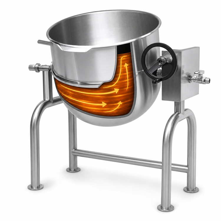 Product image #3 for Legion TWU-100 100-Gallon Direct Steam Tilting Kettle, 2/3 Jacketed, U-Frame Mounted